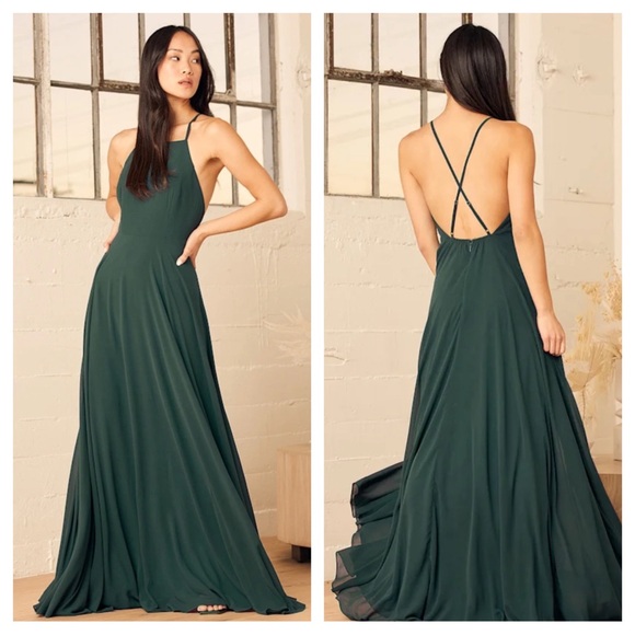 Lulus Dresses & Skirts - Lulus Mythical Kind of Love Dark Green Cross Back Formal Maxi Dress